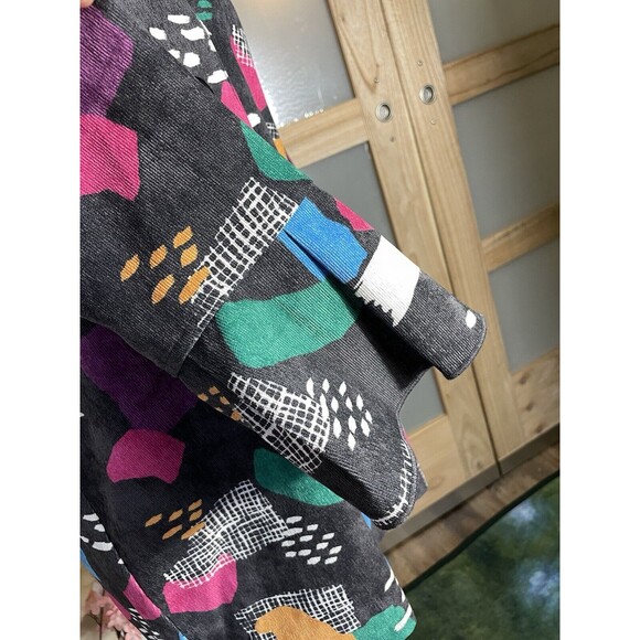 Women's Abstract Print Art Jacket Blouson Coat Button Front Retro Colorblock - Picture 10 of 11